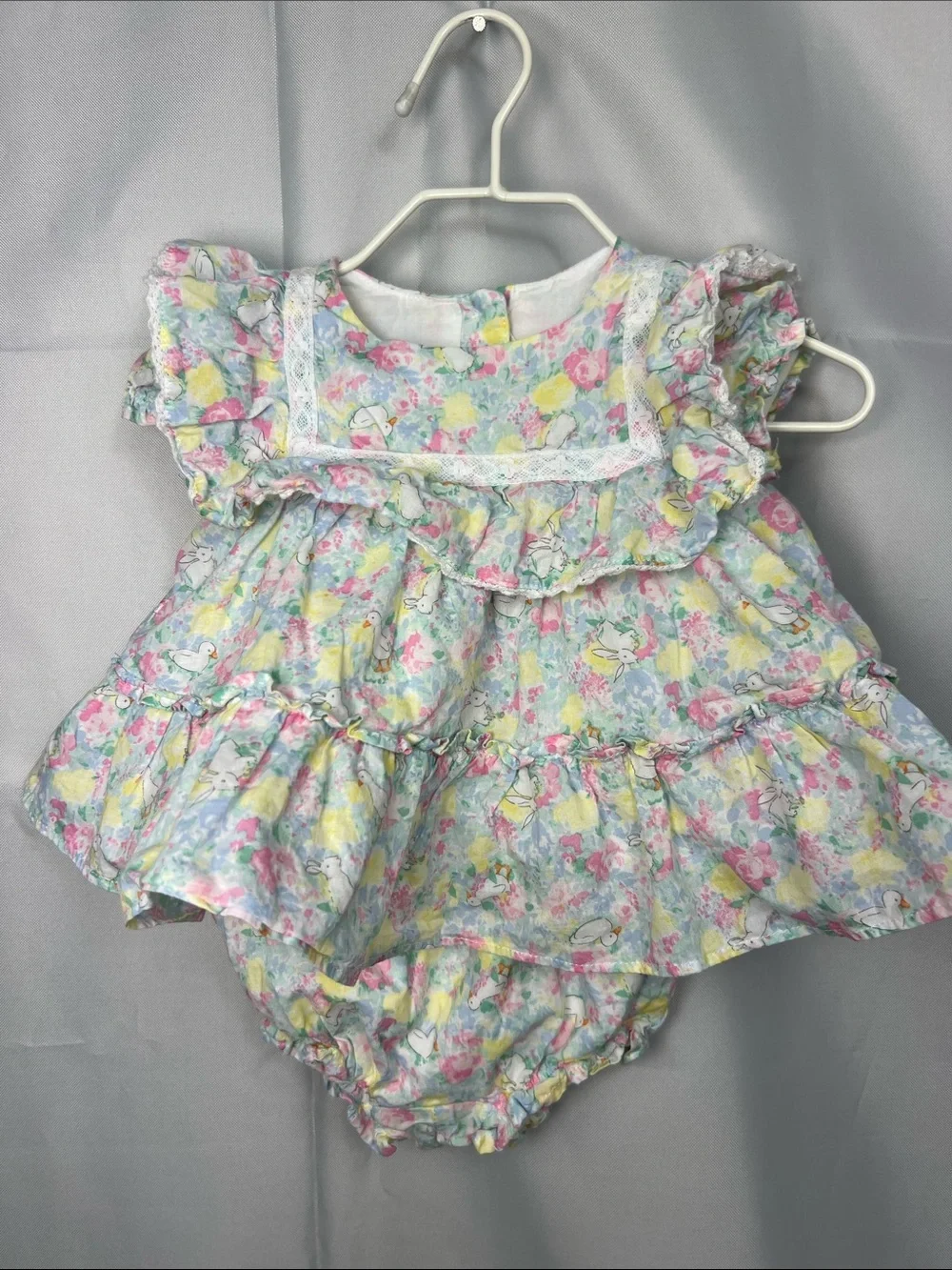Janie and Jack Pastel Floral Ruffle Dress & Diaper Cover - Pink, Yellow, Blue